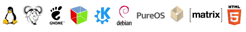 Linux, GNU, GNOME, GTK, KDE, Plasma, Debian, PureOS, Flatpak, Matrix, HTML5